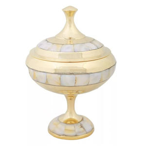 Incensario de Latón Dorado de Lujo, Artículos Religiosos de Regalo, Incensario con Incrustaciones de Madreperla - Product Image 1