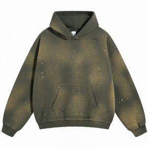 Sudadera con Capucha Estilo Urbano para Hombre, Lavado Ácido, Tejido Desgastado, Sudadera Moderna de Moda Urbana - Product Image 2