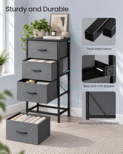 Commode moderne à 4 tiroirs en tissu avec cadre en métal noir, meuble de rangement pour chambre à coucher - Product Image 3