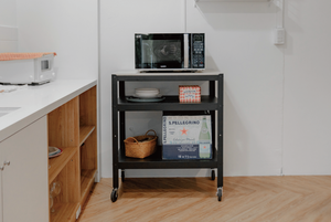 DIY 3-Tier Four-<b>Wheel</b> Portable Rolling <b>Plastic</b> Storage Cart with Wood <b>on</b> Top - Product Image 6