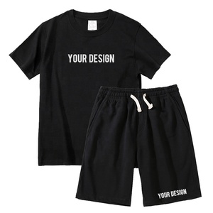 Nouvel ensemble tendance d'été pour hommes : short et t-shirt à manches courtes en coton/polyester délavé, couleur unie, confortable pour l'extérieur - Product Image 1