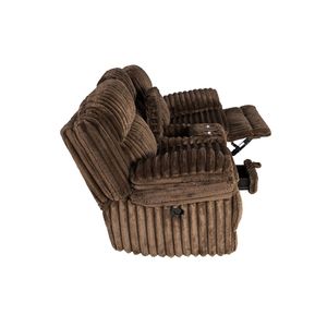 Divano Reclinabile Contemporaneo in Velluto a Coste Color Cioccolato con Console Portaoggetti per Soggiorno, Moderno Divano e Poltrona - Product Image 3