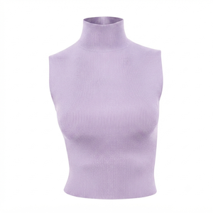 Women's <b>Red</b> Ribbed Knit O-Neck Tank <b>Top</b> Solid Color Minimalist Style Regular Length Eco-Friendly Breathable Polyester/Cotton - Product Image 2
