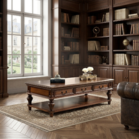 Table basse en bois massif de style néoclassique, qualité hôtelière, plateau en marbre sur mesure, mobilier de salon FF&E sur mesure, certifié d'ingénierie
