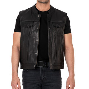 Best Style Genuine Leather <b>Vests</b> for Men High Quality Breathable Motorcycle Biker Outerwear Custom Logo Fashionable Winter - Product Image 5
