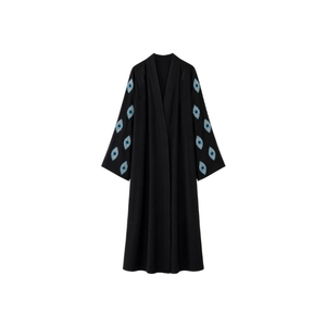 Kaftan blanc mini avec détails lacés, coupe ample, manches longues, tenue modeste, longueur mi-mollet, en coton, col en V, vêtements pour femmes - Product Image 2