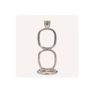 Porte-bougie en aluminium au design moderne, double boucle, finition argentée polie, pour bougies coniques, idéal pour les tables de mariage - Product Image 1