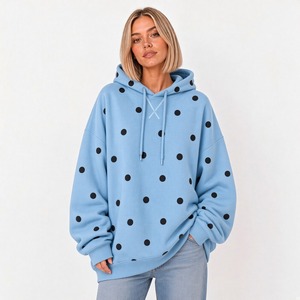 เสื้อฮู้ดลายจุดแฟชั่นผู้หญิง เสื้อสเวตเตอร์มีฮู้ดลำลองทรงโอเวอร์ไซส์ แขนยาว ทรงหลวม สวมใส่สบาย เหมาะสำหรับทุกวัน สไตล์สตรีทแวร์ - Product Image 1