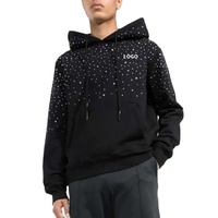 Pull à capuche OEM avec logo tête de mort en strass personnalisé Sweat à capuche vintage vieilli de grande taille pour hommes