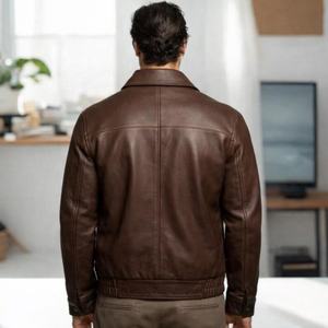 เสื้อแจ็คเก็ตหนังผู้ชายทรงโค้ทแบบใหม่ นุ่มพิเศษ  หนังวัวแท้ 100%  ตกแต่งได้ตามต้องการ  แบบติดกระดุมด้านหน้า - Product Image 3