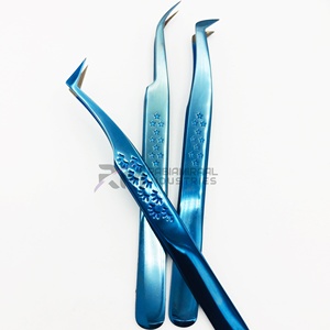 Pince à cils professionnelle RMI avec logo personnalisé, en acier inoxydable bleu plasma, pointe diamantée, antistatique, pour extensions de cils - Product Image 2