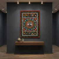 Décoration murale rectangulaire en bois Dashavatara Pattachitra - Origine Orissa - Pour salon intérieur