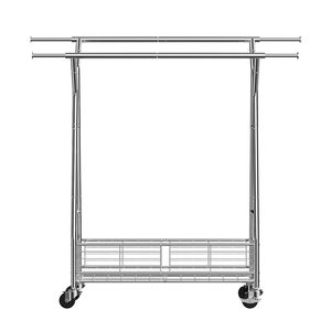 Appendiabiti su Ruote con 2 Aste Appendiabiti, Cesto Portaoggetti, Capacità di Carico 150 Kg, Estensibile in Acciaio al Carbonio - Product Image 1
