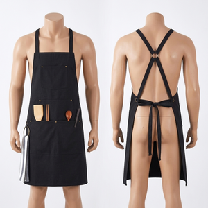 Premium 420 GSM Cotton Denim Barber <b>Apron</b> <b>Black</b> Utility Panel Design Custom Print Embroidery Logo Leather Barber <b>Apron</b> - Product Image 2