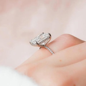 Moissanite Halo Engagement <b>Ring</b> Emeral Cut Wedding Band White Gold Color Plated Jewelry for Women - Product Image 3