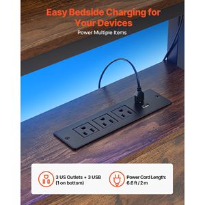 Cabecera de Cama Matrimonial con Luces LED, 2 Estantes de Almacenamiento, 3 Tomas de Corriente y 3 Puertos USB, Estructura Resistente de Acero al Carbono - Product Image 2