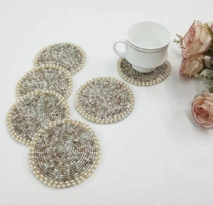 Handmade <b>Beaded</b> <b>Coasters</b> Silk Embroidery Floral Design Artistic Seed Beads <b>Coaster</b> - Product Image 1