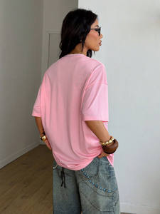 Camiseta de Fútbol Rosa Oversize para Mujer con Malla, Apliques de Satén y Número, Estilo Urbano, Transpirable, Casual, Top de Moda Urbana - Product Image 4