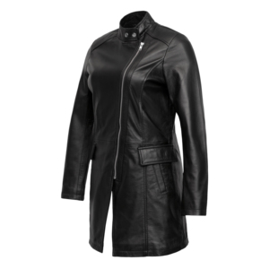 Veste en cuir pour femme, style moto, coupe ajustée, en cuir d'agneau véritable, souple et luxueux, avec fermeture éclair, coupe-vent, de la marque Solid Trader - Product Image 1