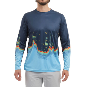 เสื้อเชิ้ตตกปลาแขนยาวสำหรับผู้ชาย พิมพ์ลายแบบซับลิเมชั่น UPF 50 แห้งเร็ว เสื้อผ้าสำหรับกิจกรรมกลางแจ้ง ลายไล่เฉดสีน้ำเงิน - Product Image 2