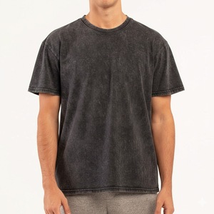 T-shirt Homme en Coton Épais Gris Foncé, Vintage, Délavé à l'Acide, Coupe Ample, Lavage Minéral, Logo Personnalisé, Faible MOQ, Vente en Gros - Product Image 1