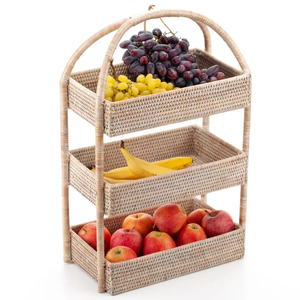 Étagère à 3 niveaux en rotin tressé à la main du Vietnam, style bohème, pour cuisine, rangement et présentation, avec poignées – Fournisseur - Product Image 5