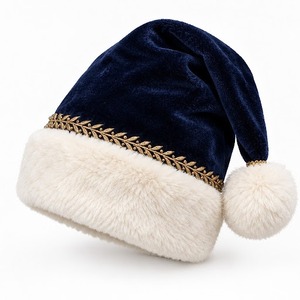 Chapeau de Père Noël classique rouge uni avec bordure en fourrure blanche et pompon, 100% toile polyester, pour homme, idéal pour la plage - Product Image 1