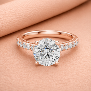 Bague de fiançailles élégante en moissanite taille ronde, alliance pavée en or rose, bijoux de mariée certifiés IGI, cadeau - Product Image 1