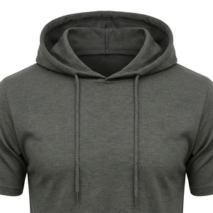Sweat à capuche à manches courtes pour homme, en coton léger mélangé, basique, décontracté, sportif, pour la gym, vente en gros - Product Image 5