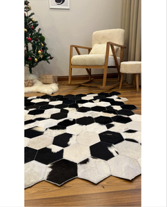 Alfombras de Cuero Vacuno con Patrón Geométrico Hexagonal, Alfombra de Cuero Vacuno Natural Hecha a Mano, Decoración para Sala de Estar, Venta al Por Mayor, OEM, Personalizada - Product Image 4