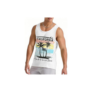 Camiseta sin mangas para hombre, playera de playa, de verano, de secado rápido, con estampado gráfico sublimado y logo frontal - Product Image 1