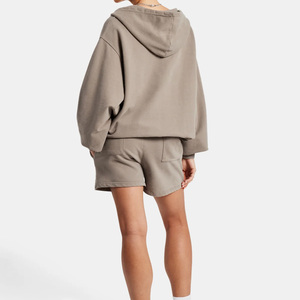 Conjunto de Sudadera con Capucha y Pantalones Cortos de Algodón para Mujer, Logotipo Bordado Personalizado, Ropa Deportiva Informal, Fabricación al por Mayor OEM ODM - Product Image 2