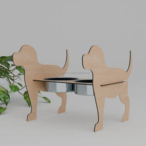 Luxe Double chien bol moindre coupe poisson forme MDF produit pour animaux de compagnie Portable acier bois chiot mangeoire à eau pour chats nourriture pour animaux de compagnie arc L - Product Image 3