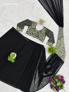 Top Quality Faux Georgette with Embroidery Zari & Semi-<b>Beads</b> work Ready to wear Saree-Readymade Matching Blouse Indian Exporter - Product Image 4