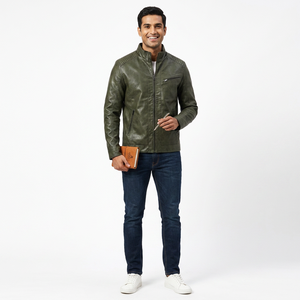 Men's Casual <b>Winter</b> Genuine PU <b>Leather</b> <b>Jacket</b> Solid Color Zipper Stand Collar Slim Fit High Street Style <b>jacket</b> for men - Product Image 1