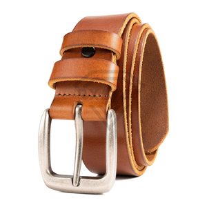 Cinturón de Cuero Genuino de Grano Completo Personalizado para Hombre, Estilo Vintage Casual, Hebilla Plateada Antigua, Fabricante de Ropa - Product Image 1