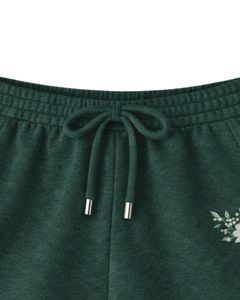 Ensemble décontracté deux pièces pour femme : débardeur court côtelé et short à cordon de serrage, broderie florale vert foncé, personnalisable OEM - Product Image 4