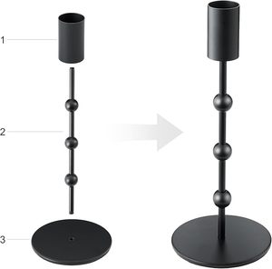 Christmas Set of 3 Modern <b>Black</b> <b>Candlestick</b> <b>Holder</b> with Pearl Design Vintage Candle <b>Holder</b> - Product Image 5