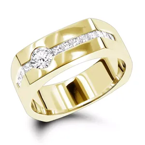 Bague pour homme EtherStar 0,55 carat en diamant de laboratoire, or massif, taille brillant rond, alliance de mariage à sertissage en canal, couleur E blanche, 18 carats, classique - Product Image 3