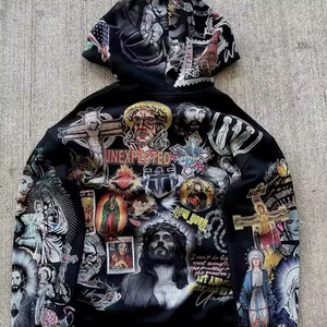 เสื้อฮู้ดดี้ผู้ชายคุณภาพพรีเมียม ขายดี ลายพิมพ์สไตล์ฮิปฮอป ทรงโอเวอร์ไซส์ แขนยาว ล้างสีแบบแอซิด ราคาถูก สำหรับฤดูหนาว รับผลิตแบบ OEM - Product Image 1