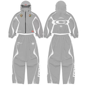 Custom Unisex Gray Hooded Tracksuit Set Full Sleeve Zipper Sporty Style Solid Color 100% Organic Cotton Windproof Breathable - Product Image 1