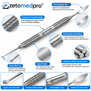 Instrumentos de cera quirúrgica dental tipo LeCron de acero inoxidable con acabado satinado ZetomedPro - Product Image 3