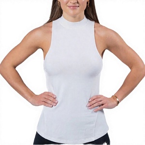 Top sin mangas de punto blanco para mujer, cuello alto, minimalista, liso, transpirable, largo regular - Product Image 6