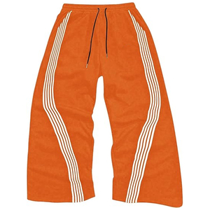 Pantalon de survêtement baggy pour homme 500 g/m² 100 % coton, coupe large, noir, avec bordure brodée, fermeture éclair et cordon de serrage sportif - Product Image 1