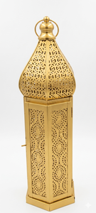AH CREATIONS Moroccan Gold Metal <b>Lanterns</b> <b>Brass</b> Hexagonal Design Perforated Pattern Handmade Eco-Friendly Home Decoration Candle - Product Image 2