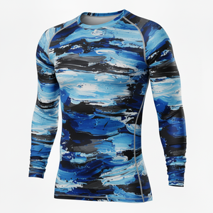 Camiseta de compresión transpirable de manga larga con color personalizado para hombre, de spandex y nailon, de secado rápido, antibacteriana, para entrenamiento de MMA. - Product Image 1