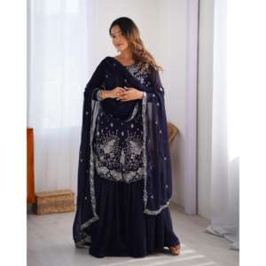 Conjunto elegante de mujer Dupatta superior inferior elegante con hilo y secuencia de trabajo - Product Image 3