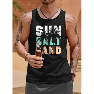 Débardeur sans manches pour homme, imprimé soleil, sel et sable, col rond, décontracté, respirant, en polyester tricoté - Product Image 6