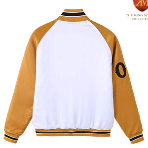 Blouson universitaire pour homme, épais 200g, enduit, respirant, blanc jaune moutarde, avec manches amovibles, vente en gros - Product Image 2