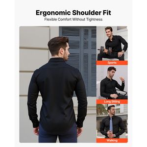Camicia da Uomo a Maniche Lunghe con Bottoni - Vestibilità Slim, Morbida ed Elastica, Antipiega, Business Casual - Taglie 4XL e XL - Product Image 3